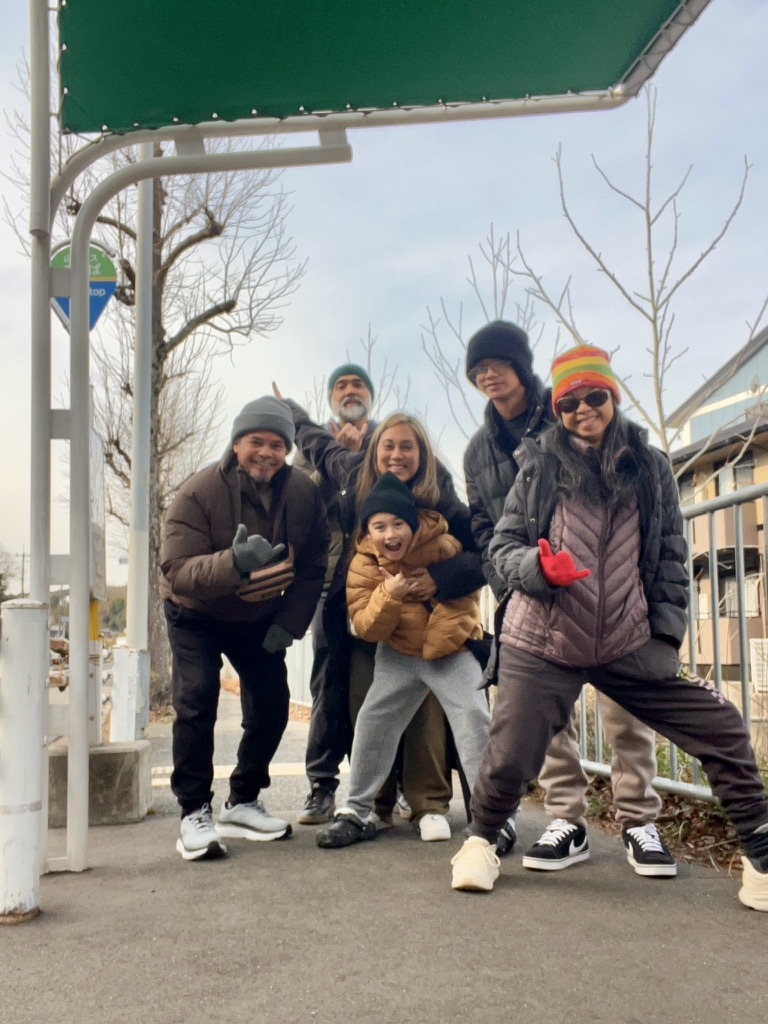 Family at the bus stop
