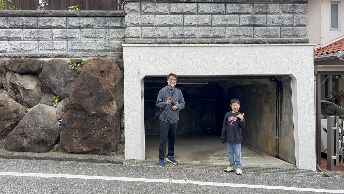 At the house garage